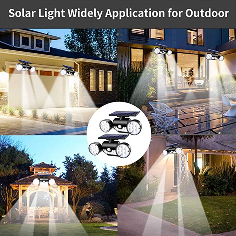

Solar Powered Wall Lights with Dual Head Spotlights 360-Degree Solar Motion Security Night Lights Solar Lights for Yard Ga