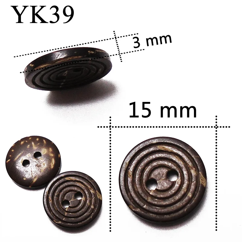 YK39 ZIEENE, 10 шт., 30 шт., 50 шт., 100 шт., натуральный цвет, круглые лазерные кокосовые пуговицы, 15 мм, рукоделие, шитье, скрапбукинг, ручная работа, 2 отверстия - Color: YK39