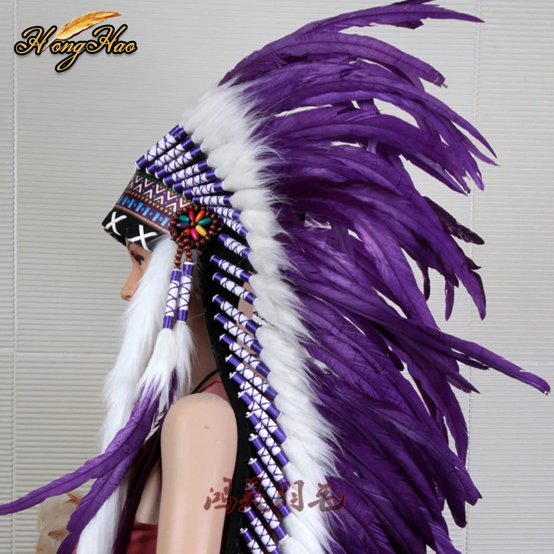 Индийский головной убор с перьями копия фиолетового головного убора костюмы