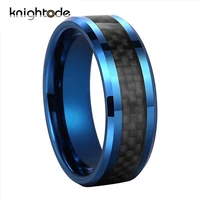 8mm blue tungsten carbide wedding band rings black carbon fiber inlay for fashion men women anniversary engagement gift polished