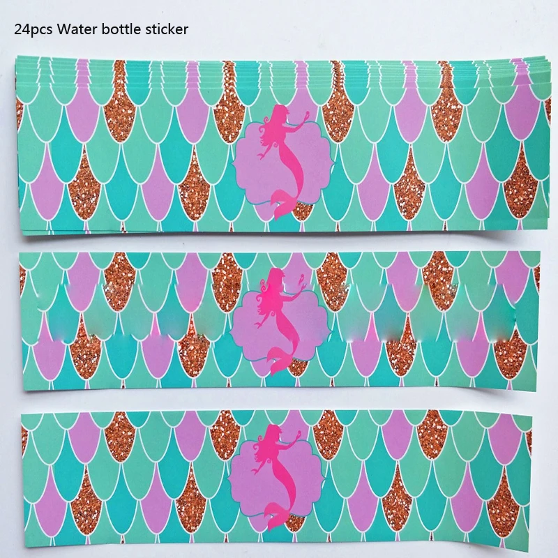 24pcs sticker 3 шт Русалочка хвост бумажный мешок детский душ вечерние экологически чистые крафт бумажный подарочный пакет мешок для русалки тема вечерние поставки - Цвет: 24pcs sticker