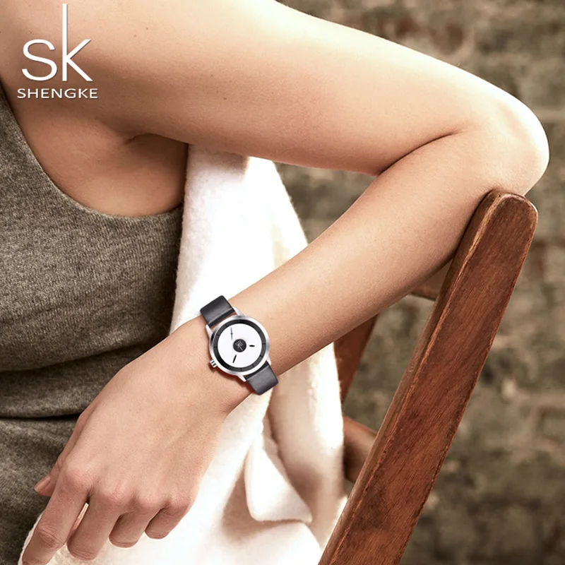 SK повседневные женские кварцевые часы Простой креативный кожаный ремешок модные