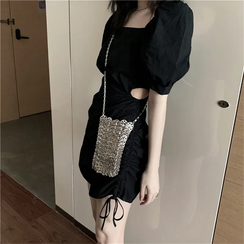 2020 летние новые квадратный воротник платье с короткими рукавами шнурок