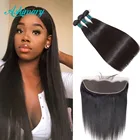Ashimary малазийские прямые волосы 13x4 с закрытием пряди Remy человеческие волосы пряди с Кружева Фронтальные бесплатная часть