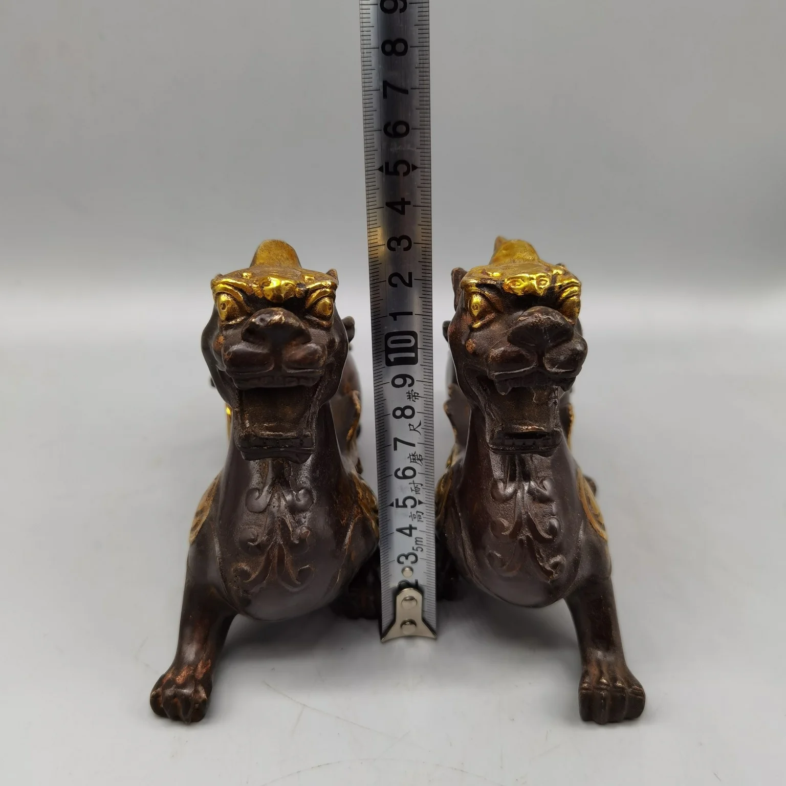 Verkaufen Asiatische Antike Kunst Sammlung Handwerk, Chinesische Alt Reinem Kupfer Pi Xiu Skulptur, Hause Dekoration 1 Paar Metall Tapferen Truppen Statue