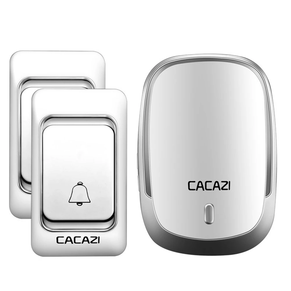 2 button 1 receiver Беспроводной дверной звонок CACAZI с питанием от аккумулятора постоянного тока, кнопка управления, дистанционный светодиодный светильник 200 м, Домашний Беспроводной звонок, 4 громкости, 36 колокольчиков - Цвет: 2 button 1 receiver