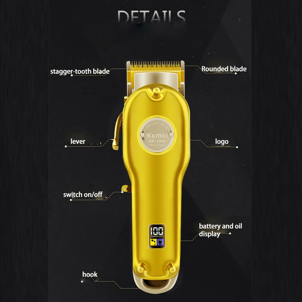 Kemei 1986 полностью Металлическая масляная голова беспроводной триммер для волос с