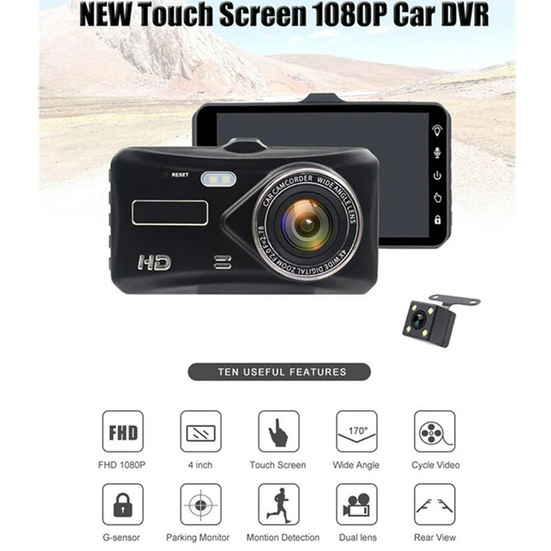 4 дюйма сенсорный диск Регистраторы вождения Dashcam Full Hd 1920x1080 передние и задние