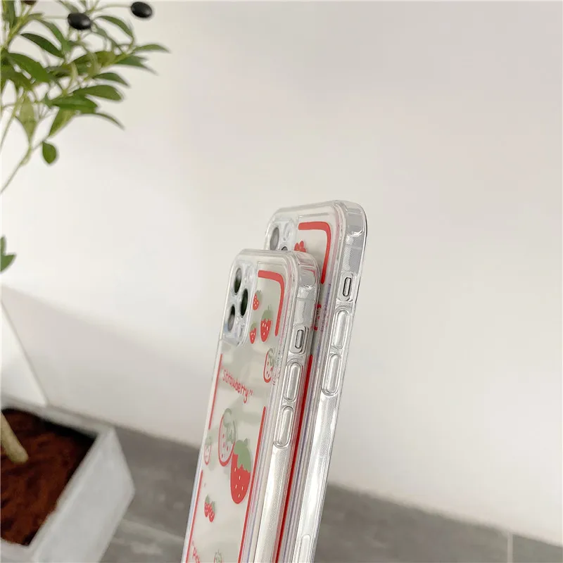 

Cute flower Strawberry Phone Case For iPhone 12 11 Pro Max 12 Mini XR XS Max 7 8 Plus X Soft TPU Silicon Clear Back Cover Coque