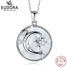 Новая ракушка из жемчуга EUDORA, круглая подвеска из стерлингового серебра 925 пробы, луна, звезды, солнце ожерелье с кубическим цирконием, Женские Ювелирные изделия CYMBD1