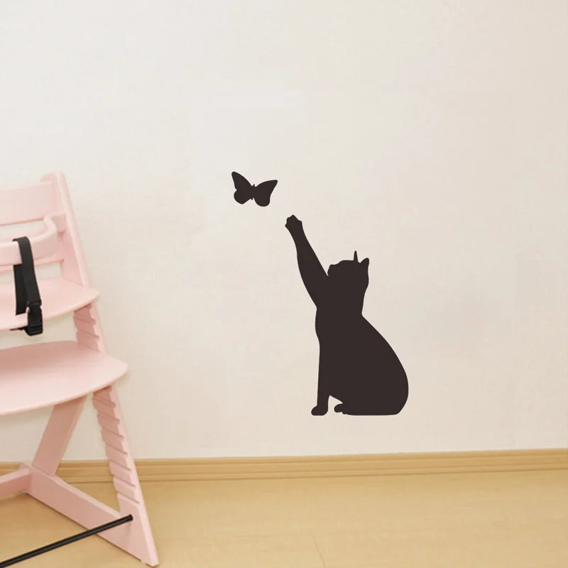 Creative Kitten Butterfly Wall Sticker Living Room Bedroom Background Decoration Cupboard Wallpaper Cute Cat Stickers Home Decor