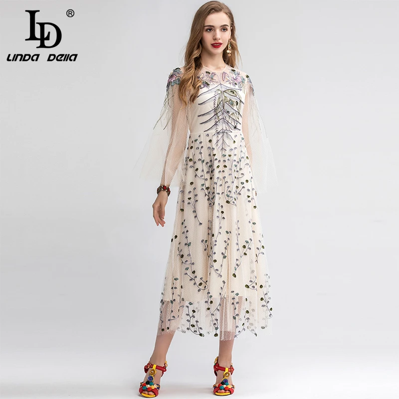 LD LINDA DELLA 2021 летнее модное подиумное винтажное длинное платье женские сетчатые