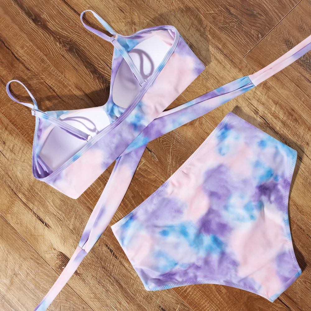 Тай дай бикини пуш ап купальник с принтом Высокая Талия 2021 крестообразная