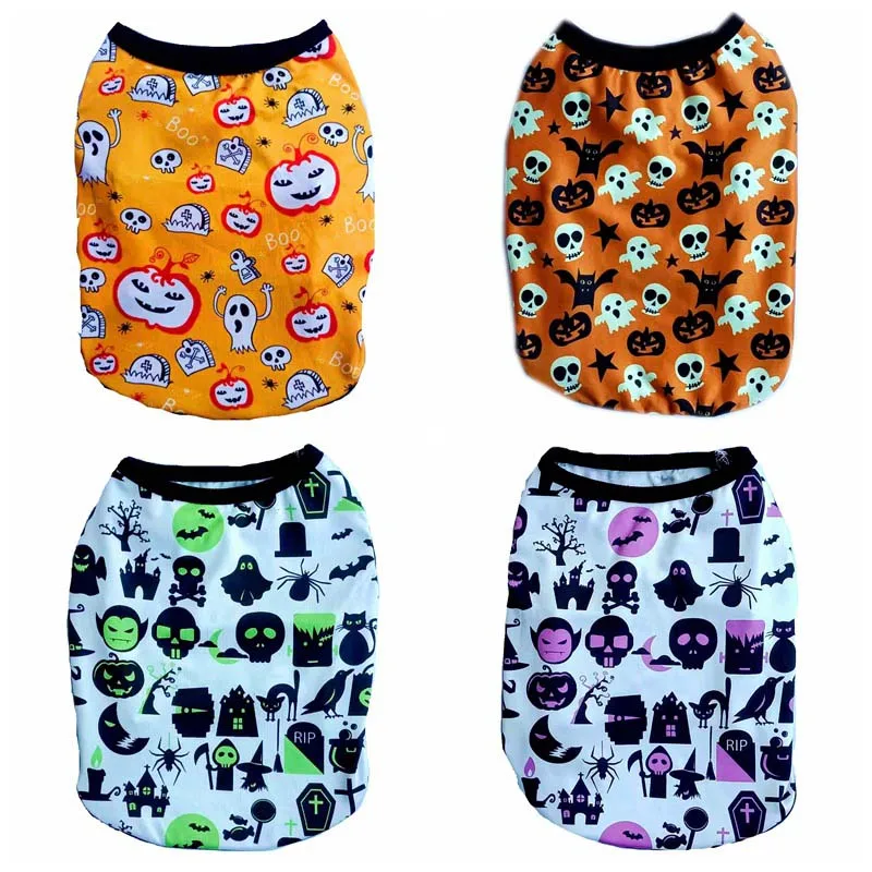 Летнее пальто для маленьких собак жилет с принтом черепа тыквы летучей мыши