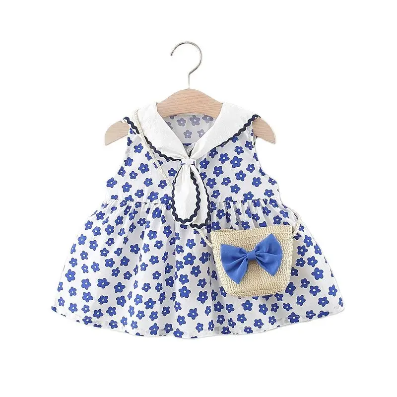 

Summer Infant Girls Sleeveless Floral Dress Princess Clothes Korean Style Newborn Baby Girls Cute Sundress+Bow Bag 2pcs Suit Set