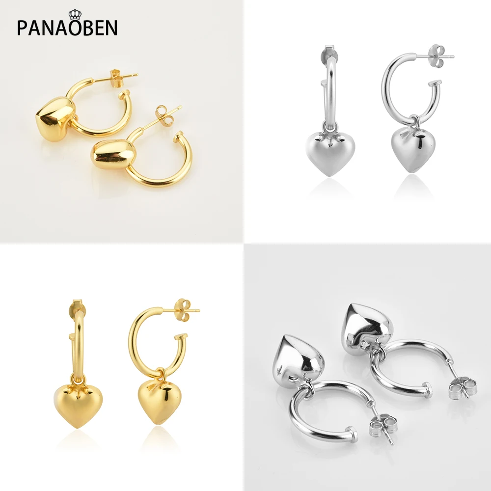 

Женские серьги-капельки из серебра 925 пробы, с сердечками