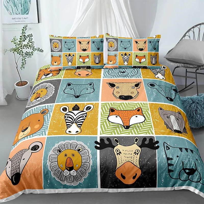 Мультфильм Животные Постельное белье King Queen Размеры разных цветов с рисунком
