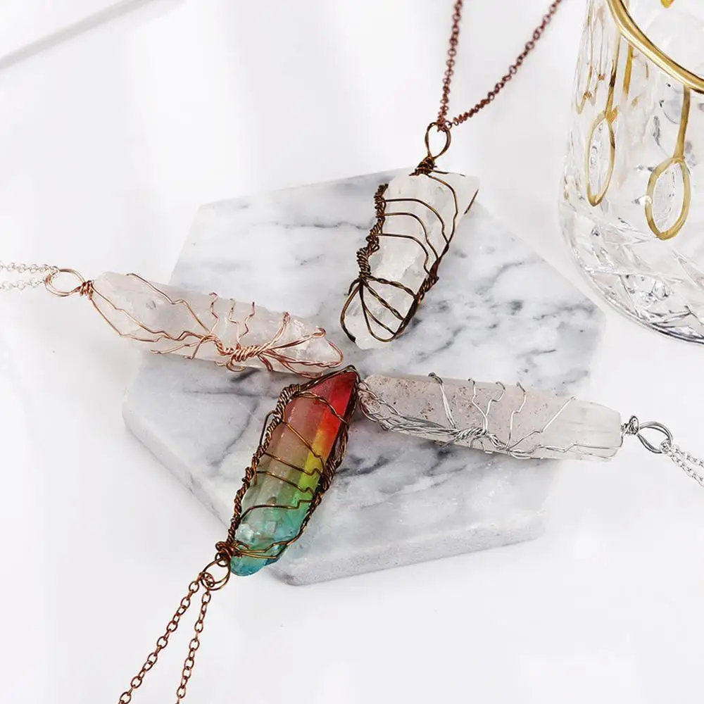 Ожерелье с подвеской из натурального радужного камня кристаллами чакры