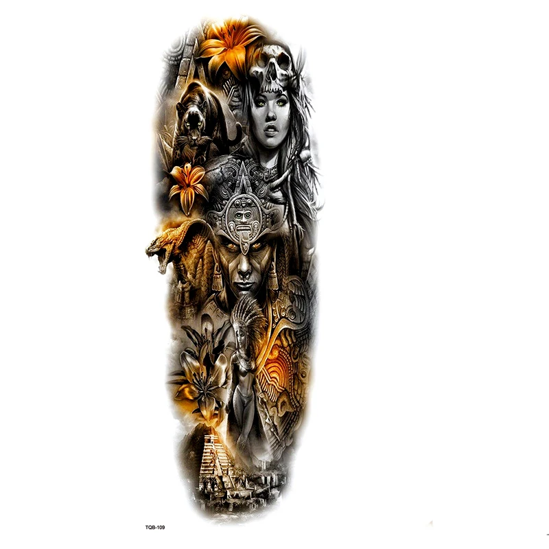 

Pyramid Full Arm Waterproof Temporary Tattoos Men Mayan Culture Kit Tattoo Arm Sleeves Temporary Tatoo Stickers Fake Tatoo Men