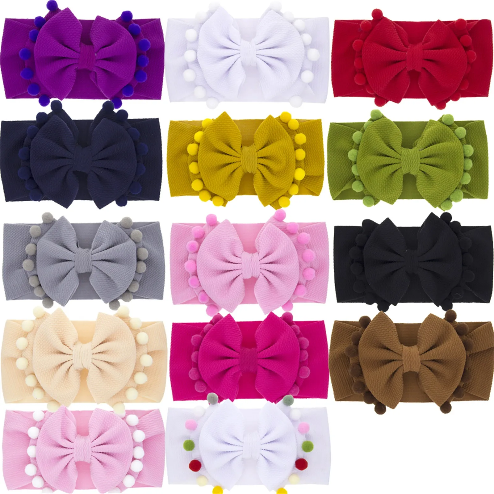 

14pc Cotton Elastic Newborn Baby Girls Solid Color Headband Bowknot 3d Ball Stretchy Headbands Hat Accessories Bandeau Headwear