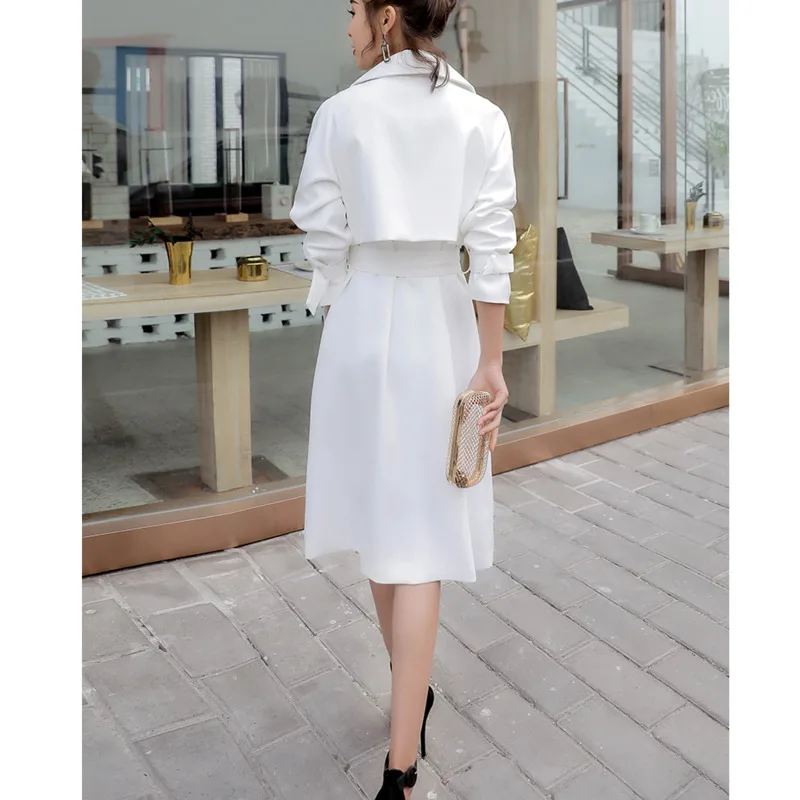 

XUXI White Windbreaker Women Fashion Stitching Double Breasted Coat Streetwear Slim Turn-down Collar Spring Autumn 2020 FZ3465
