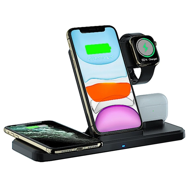 

15W Qi Fast Wireless Charger Stand For IPhone 12Pro XR Apple Watch 3 In 1 Foldable Charging Dock Station For Airpods Pro IWatch