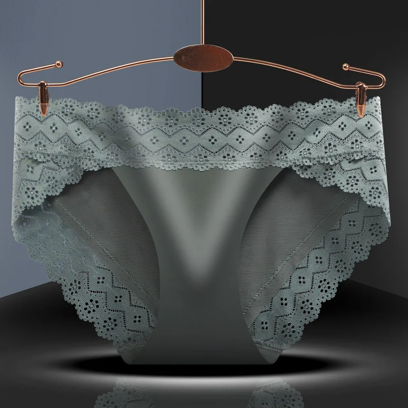 Атласное кружевное нижнее белье для женщин хлопковые трусики со средней талией с