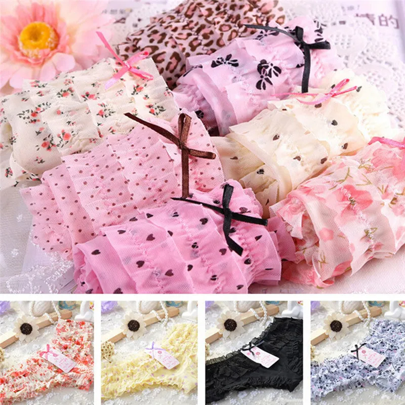 

8 Colors Women Butt Lifter Briefs Lovely Girl Sexy Dot Female Underwear Women Lace Ruffles Women's Sheer Panties