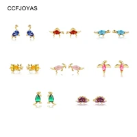 ccfjoyas 925 sterling silver 8 pairset small dinosaur series stud earrings for women colorful zircon cute animal earrings set