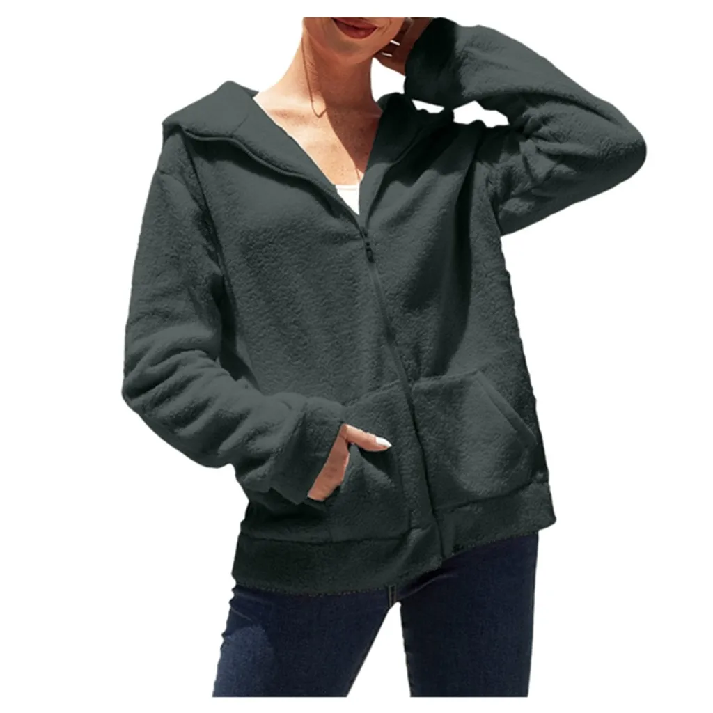 Женская ветровка с капюшоном Весенняя теплая флисовая куртка на молнии женские