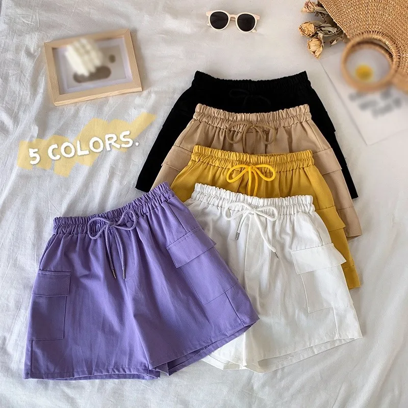 

Women High Waist Casual Loose Wide Leg Shorts Pockets Elastic Waist Casual Short Drop Fast Shipping