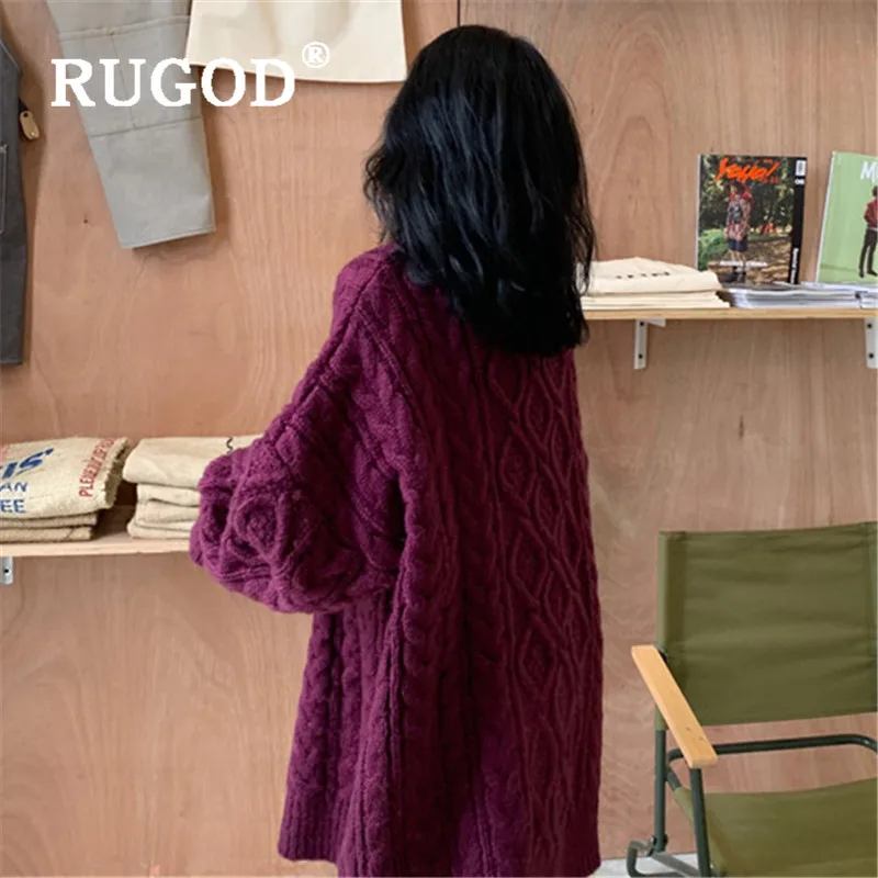 свитер женский RUGOD Осень-зима длинный винтажный сложный твист вязаный пуловер