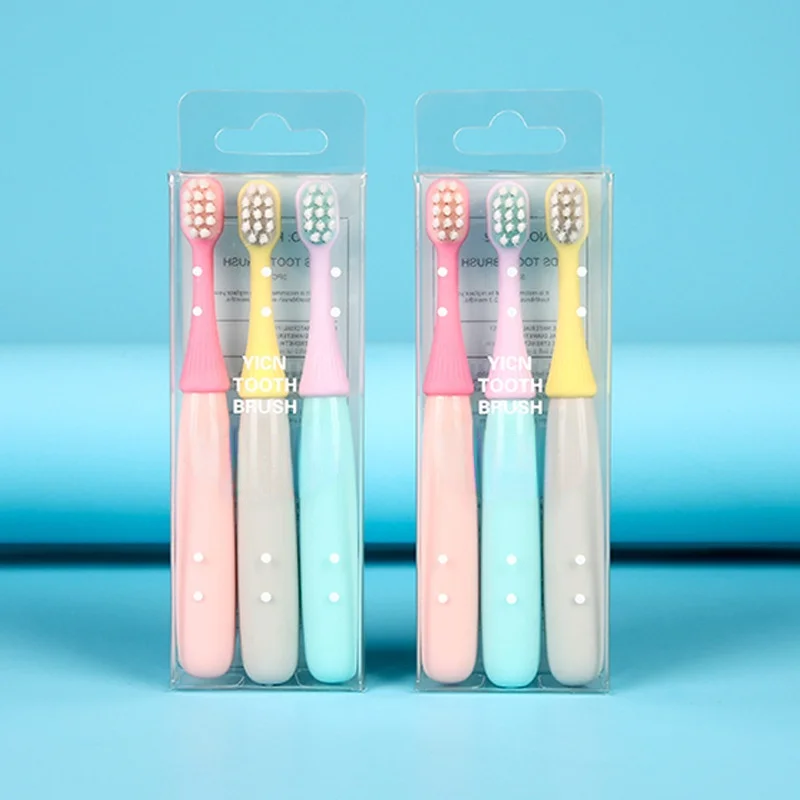 Juego de cepillos de dientes de silicona para beb&eacute;, cerdas suaves, bonitos, para entrenamiento Dental, 3 unids/set-0