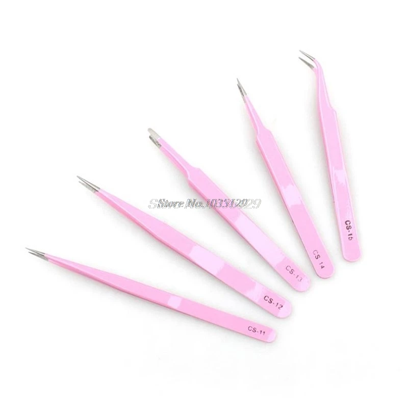 

Eyelash Extension Tweezers Stainless Steel Eye Lashes Pink Tweezers False Fake Eyelash Nipper Eyelash Extension Tools 5 Type