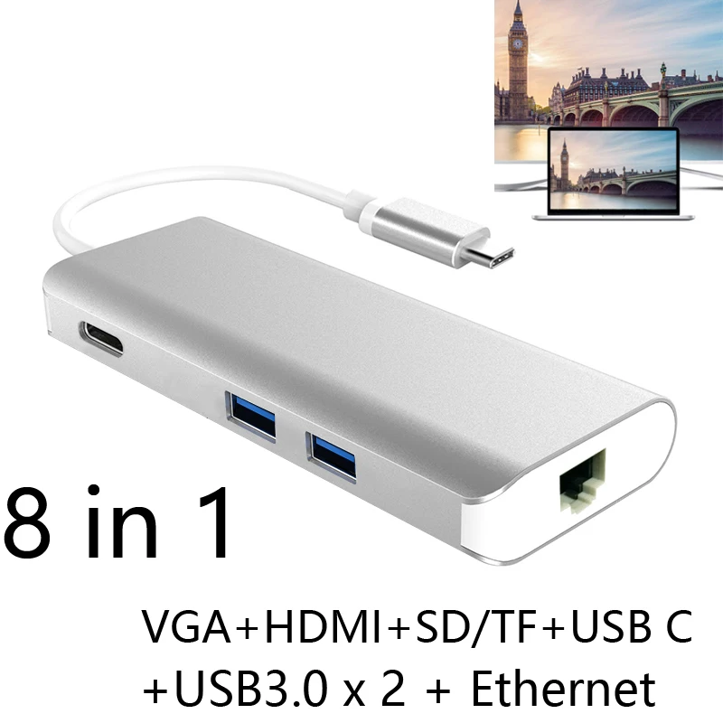 USB3.1 Тип C концентратор многопортовый PD зарядка RJ45 Gigabit Ethernet USB 3 0 HDMI 4K SD TF кардридер