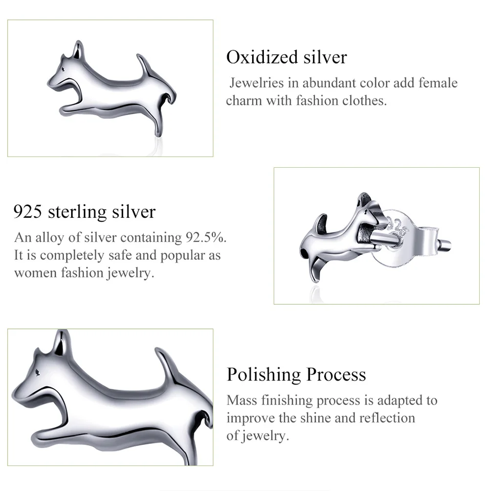 Bamoer GXE818 Оригинальные серьги-гвоздики с щенком из гипоаллергенного стерлингового серебра 925 простой минималистичный женский трендовый ювелирный подарок для девушки.