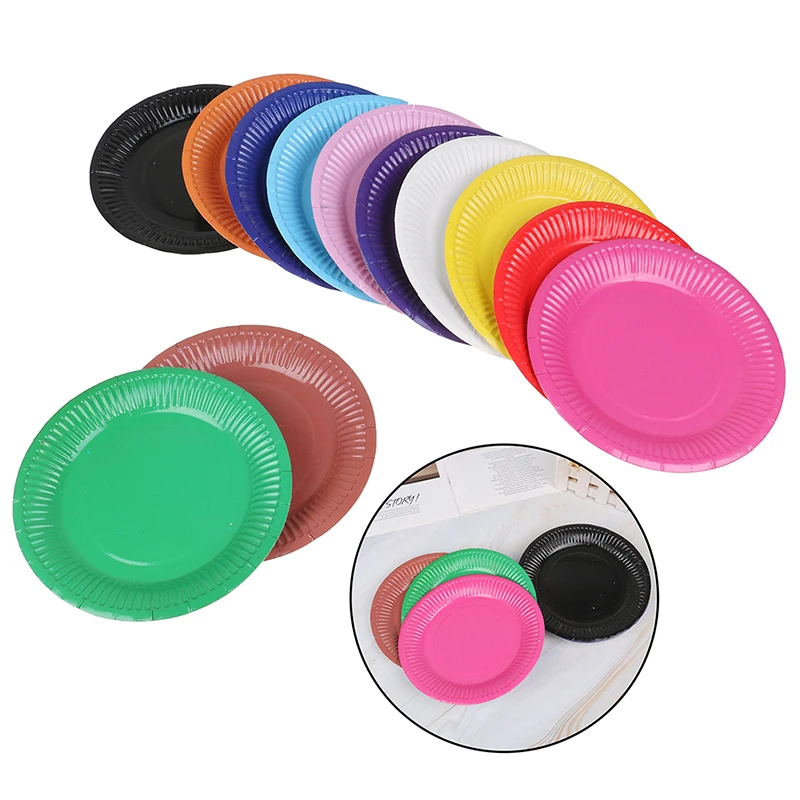 10 шт./партия Разноцветные дисковые одноразовые тарелки бумага для выпечки
