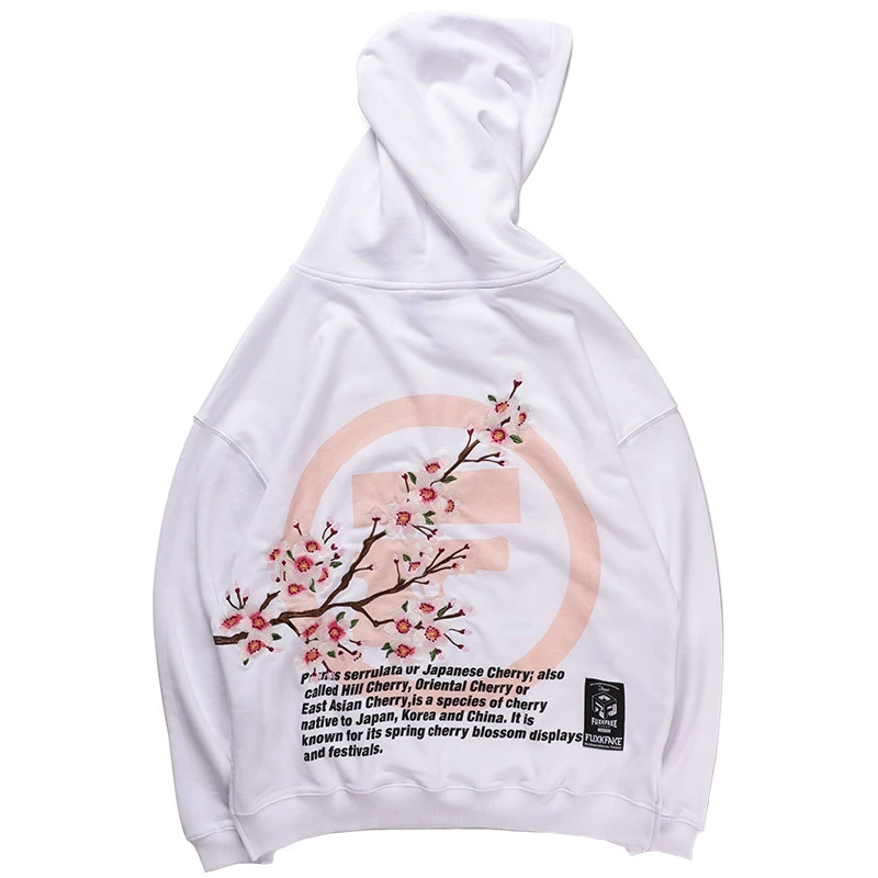 Мужская толстовка с капюшоном в стиле хип хоп вышивкой сакуры Японская уличная
