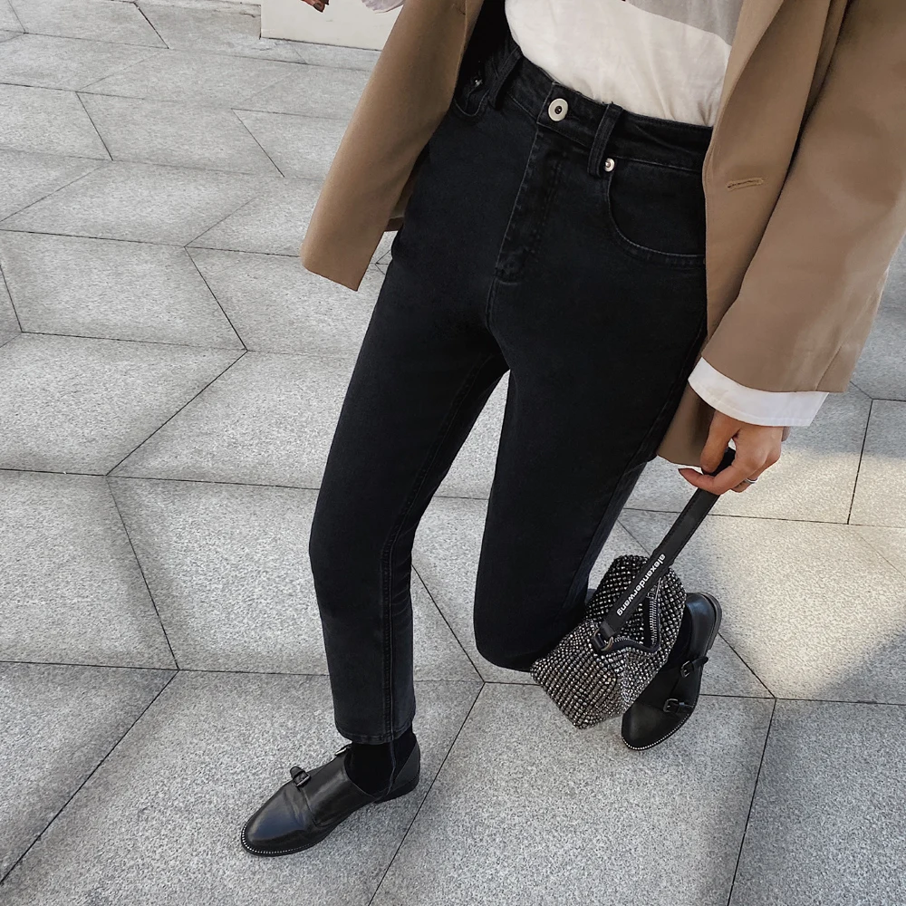 

High Waist Women's Black Jeans 2021 Spring New Streetwear Straight Vintage Skinny Pants Casual Y2K Versatile Denim Trouser