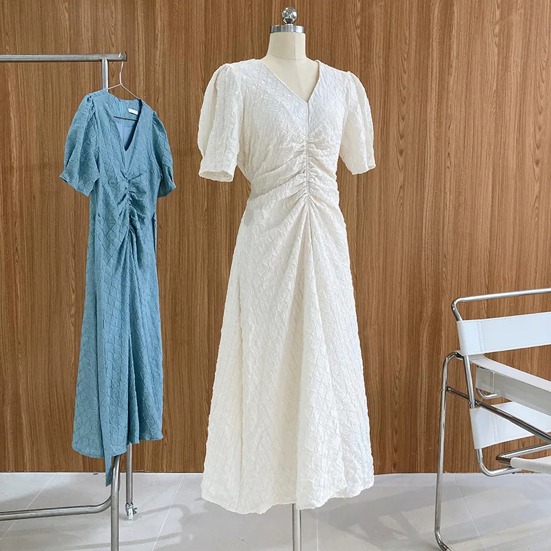 

2021 Women White Long Dress V-Neck Short Sleeve Women Summer Dress Boho Elegant Womens Clothes Vestidos