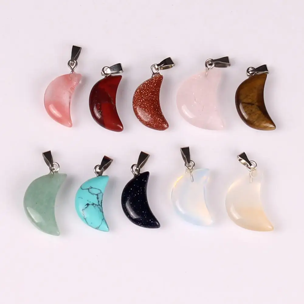 

30/60/100PCS Hot Sale Women Natural Gem Stone Necklace Earring Pendants Crystal Reiki Moon Shaped Beads For Jewelry Making