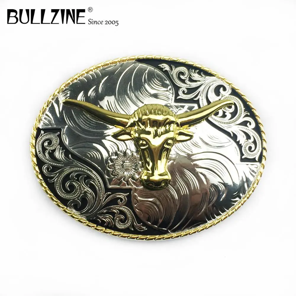 В Bullzine в виде Головы Быка пряжка на ремешке с серебро и золото FP-03654 для 4 см ширина
