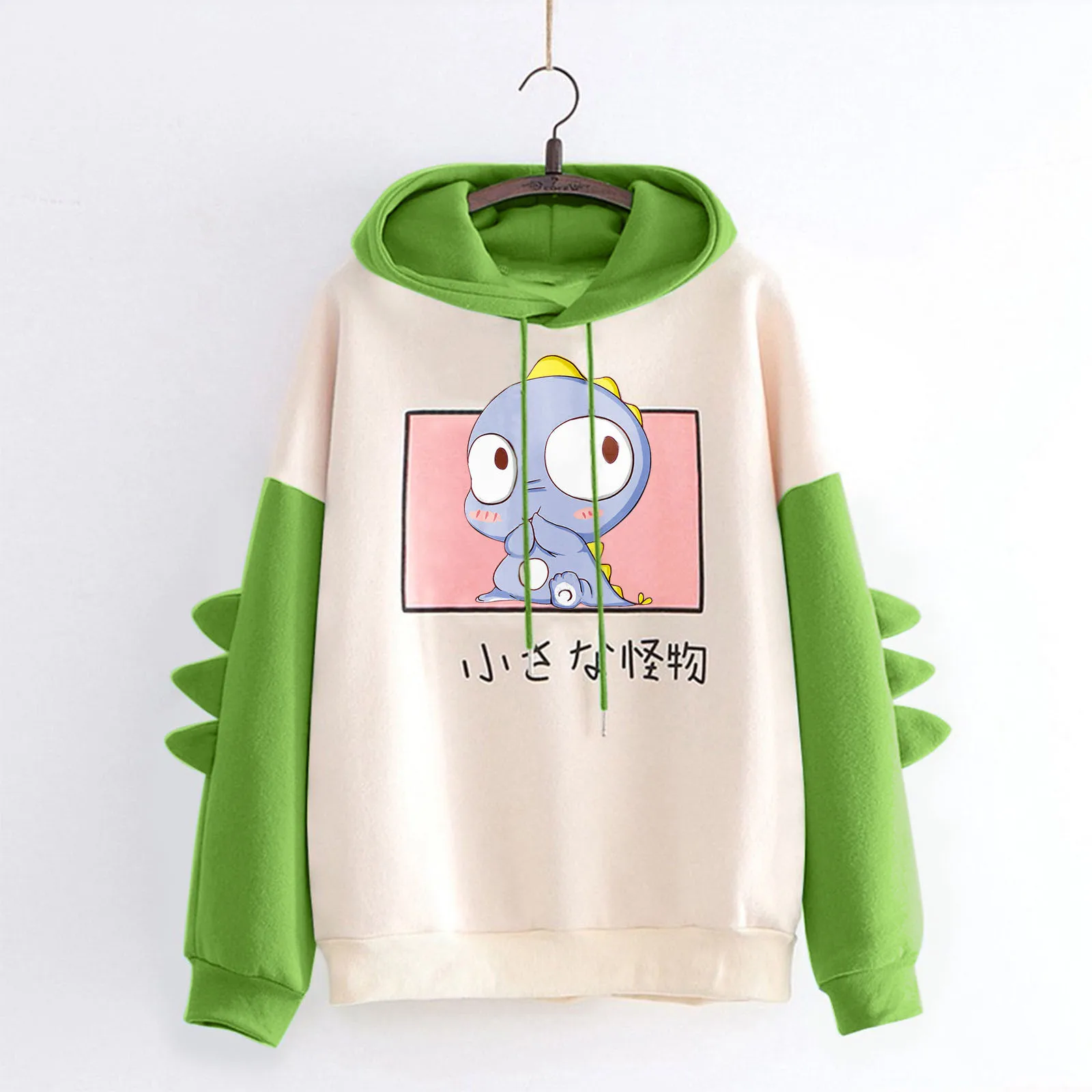 Women Hoodie Cartoons Crewneck Clothes Vintage Loose Sweatshirt Street Kawaii Dinosaur Print Long Sleeve Splice Hoodies Tops