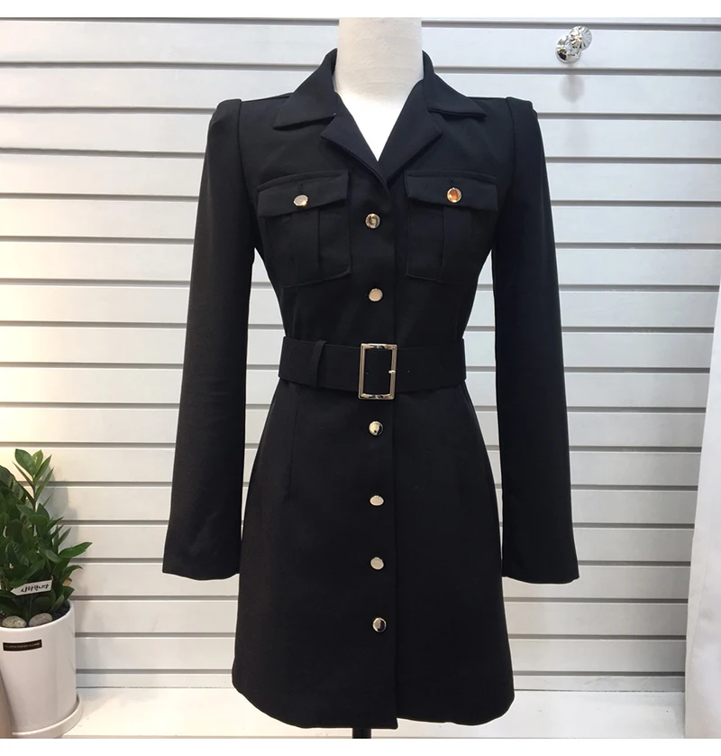 Trytree Autumn Winter Women Casual Dress Turn-down Collar Single Breasted Pockets Belt 5 Colour Slim fit Fashion Mini Dress