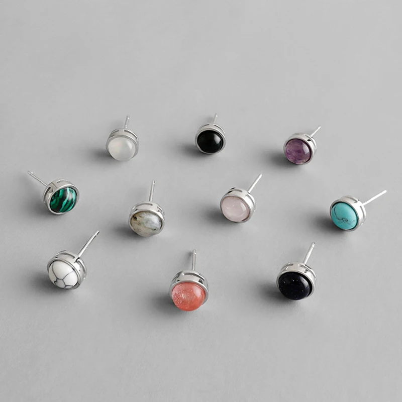 Серьги гвоздики Moonstone круглые серьги из стерлингового серебра 925 пробы с