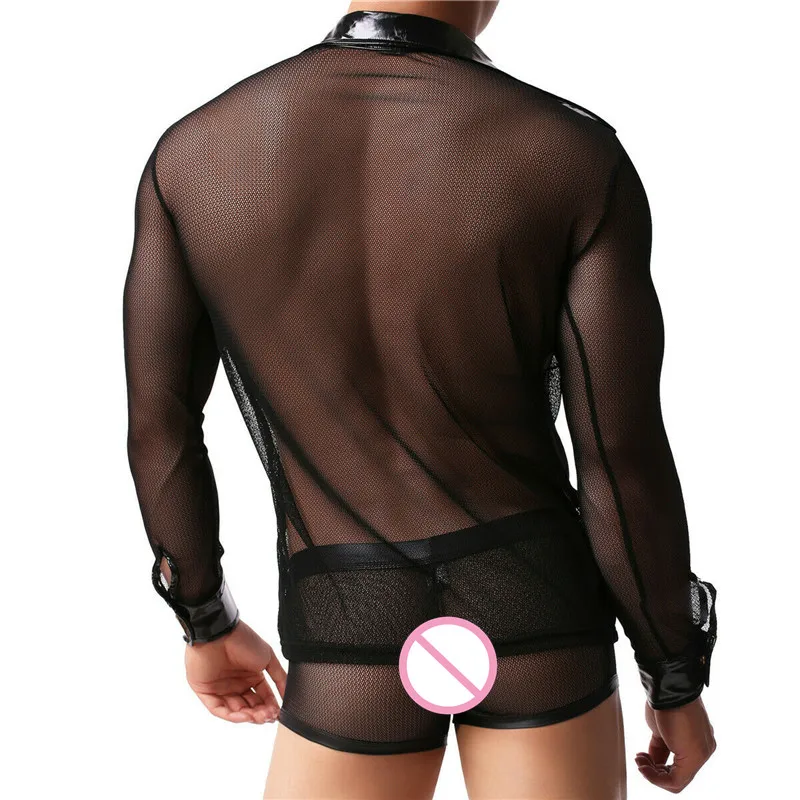 

Men Clothes Set Sexy Transparent Men Undershirts Underwear Wrestling Singlet Long Sleeve Shirt Boxer Shorts Trunks Sexy Costumes