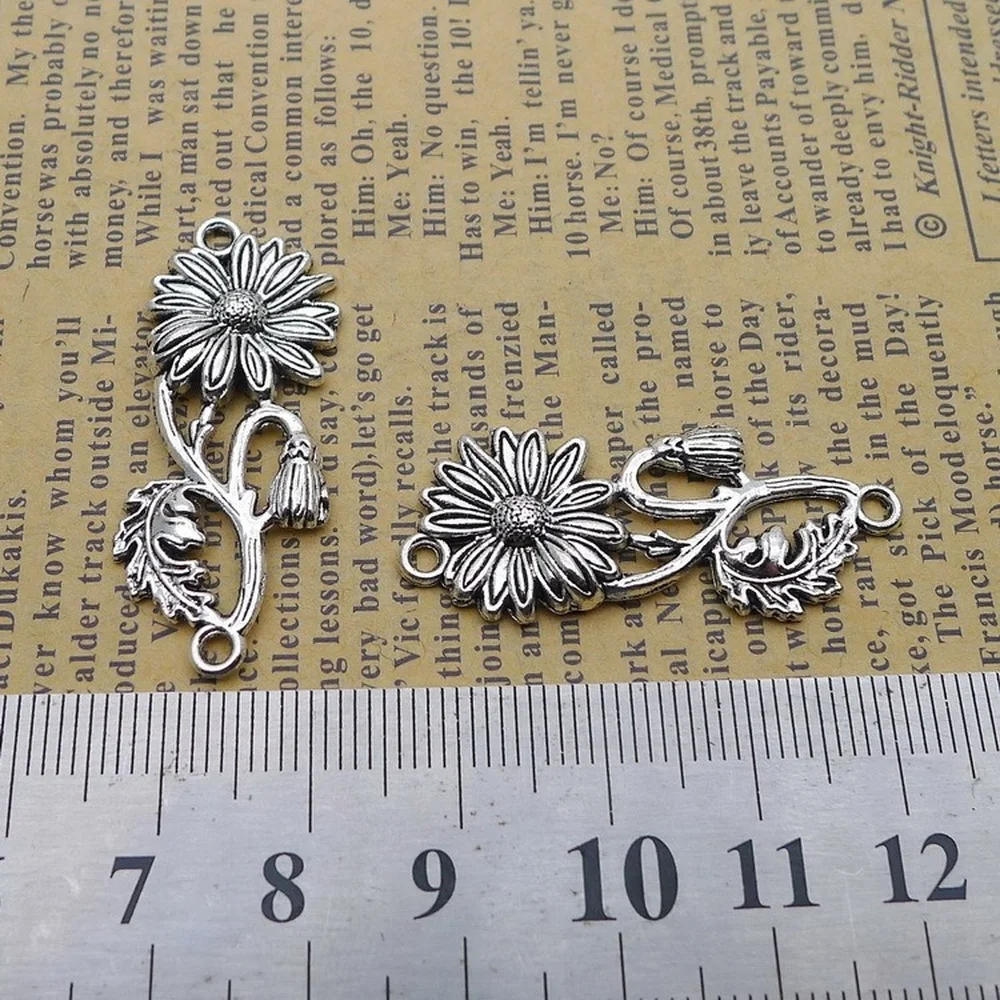 

100pcs Flower Charms 15mm x 38mm DIY Jewelry Making Pendant Antique Silver Color