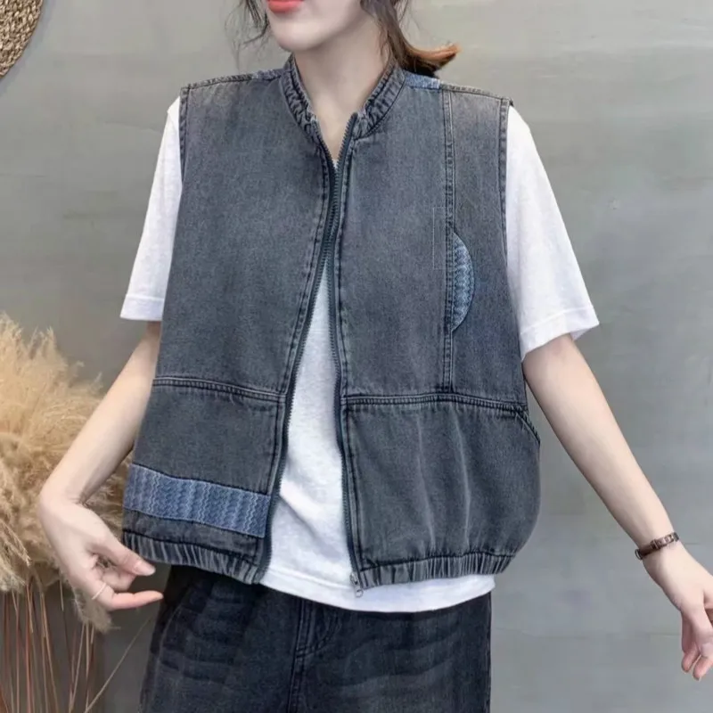 

Masss Wasss 2021 New Fashion Spring Womens Vintage Blue Denim Jackets Ladies Casual Loose Vest Coats Female Oversized Waistcoats