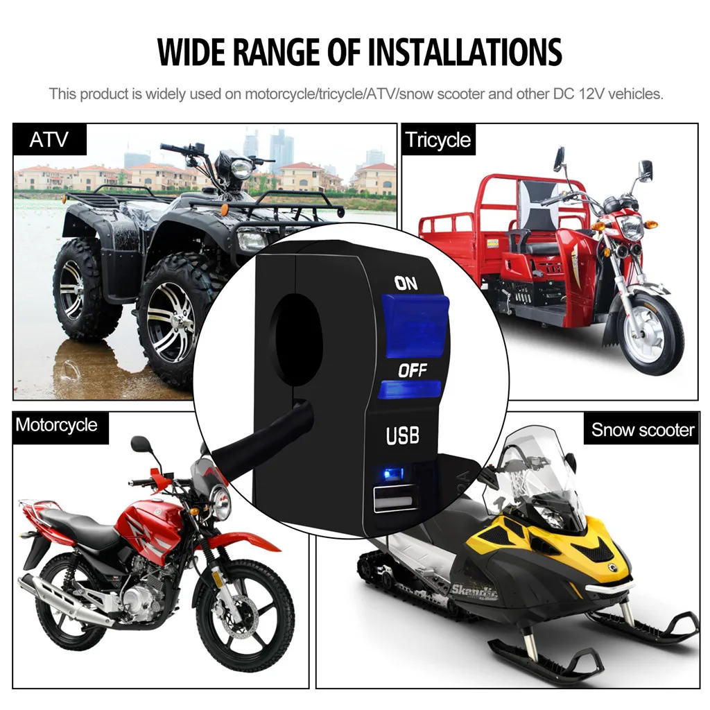 USB Зарядное устройство мотоцикла ATV UTV встроенный светильник выключатель