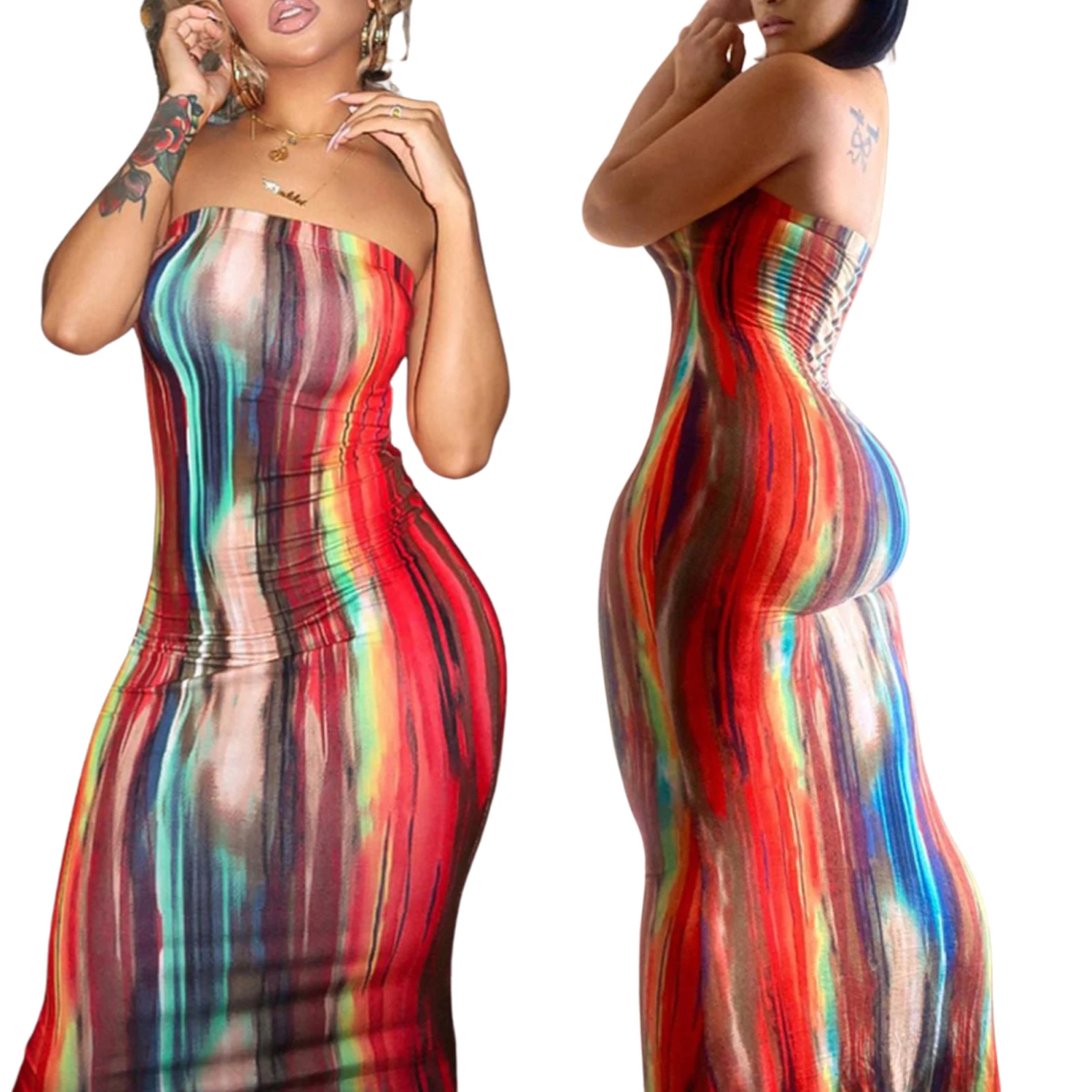 

Женское платье с принтом, платье-футляр без рукавов, длинное платье с открытыми плечами, новая модель 2021 года